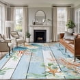 thumbnail image 1 of 8x10 Area Rugs for Living Room, Blue Beach Coastal Non Slip Area Rugs for Kitchen Bedroom Entryway, Summer Nautical Coral Shell Botanical Vintage Washable Carpet Runner Rug Floor Mats for Bedroom, 1 of 8