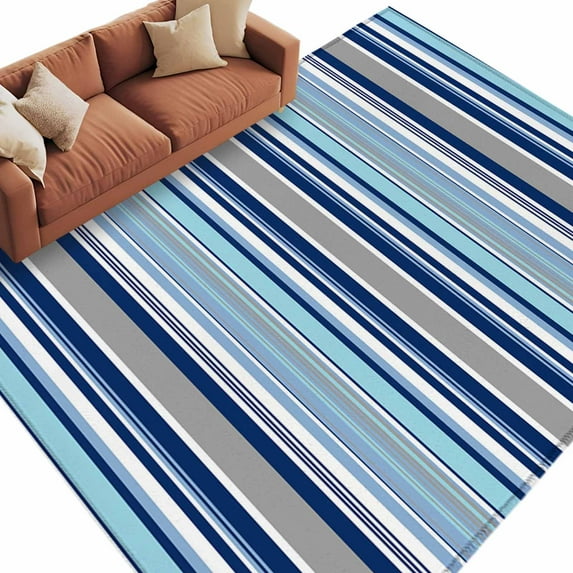 8x10 Area Rugs for Living Room, Blue Green Striped Non Slip Area Rugs for Kitchen Bedroom Entryway, Colorful Abstract Vertical Lines Art Washable Carpet Runner Rug Floor Mats for Bedroom Home Decor