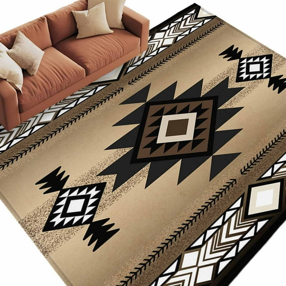 8x10 Area Rugs for Living Room, Brown Southwest Non Slip Area Rugs for Kitchen Bedroom Entryway, Farmhouse Boho Aztec Geometric Neutral Washable Carpet Runner Rug Floor Mats for Bedroom Home Decor