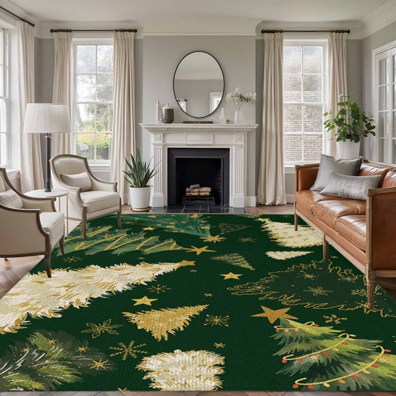 8x10 Area Rugs for Living Room, Christmas Tree Non Slip Area Rugs for Kitchen Bedroom Entryway, Green Xmas Tree Winter Washable Carpet Runner Rug Floor Mats for Bedroom Home Decor