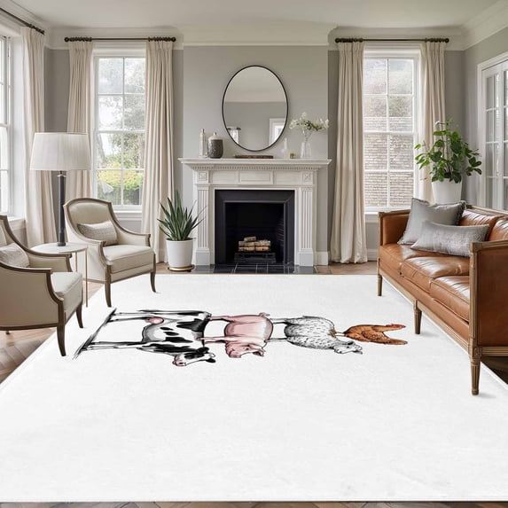 8x10 Area Rugs for Living Room, Farm Animals Non Slip Area Rugs for Kitchen Bedroom Entryway, Watercolor Farmhouse Cow Pig Chickens Sheeps Washable Carpet Runner Rug Floor Mats for Bedroom Home Decor