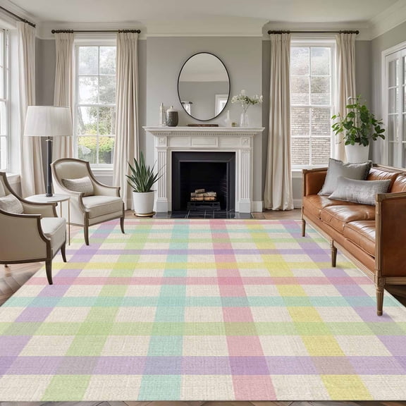 8x10 Area Rugs for Living Room, Green Beige Plaid Non Slip Area Rugs for Kitchen Bedroom Entryway, Farmhouse Art Checkered Rustic Washable Carpet Runner Rug Floor Mats for Bedroom Home Decor