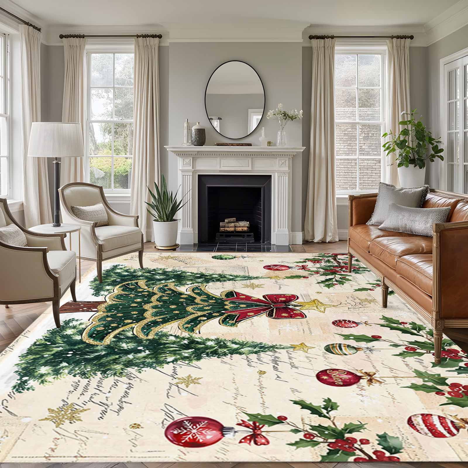 8x10 Area Rugs for Living Room, Green Christmas Tree Non Slip Area Rugs ...