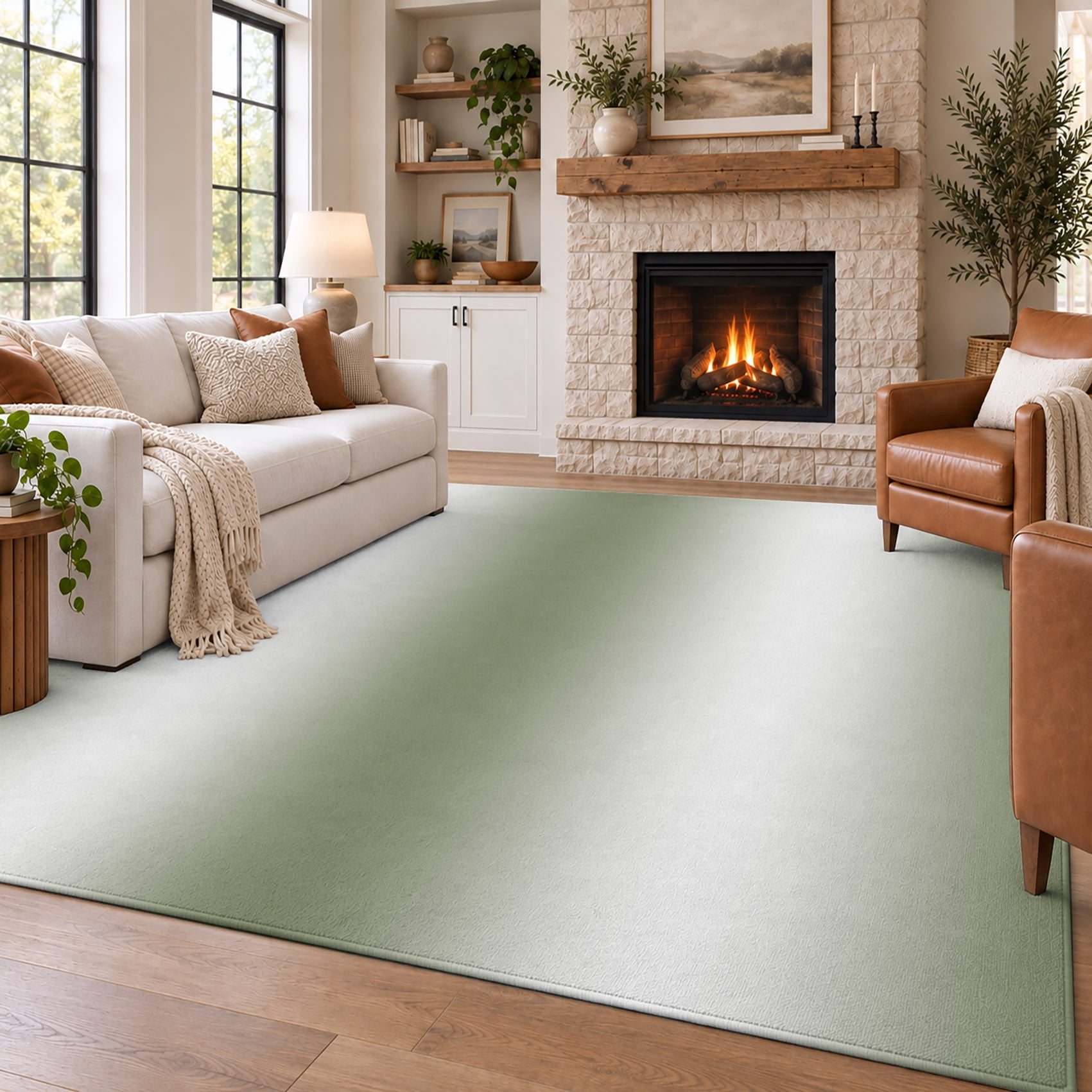 8x10 Area Rugs for Living Room, Green White Ombre Washable Rugs Non ...