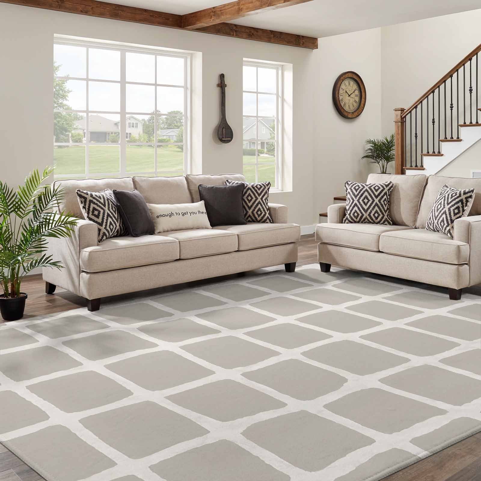 Square Pattern Extra Large Area Rug 8x10 Area Rugs for Living Room Minimalist Grid Lines Washable Non-Slip ...