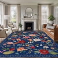 thumbnail image 1 of 8x10 Area Rugs for Living Room, Navy Blue Flowers Non Slip Area Rugs for Kitchen Bedroom Entryway, Spring Vintage Floral Leaves Farmhouse Washable Carpet Runner Rug Floor Mats for Bedroom Home Decor, 1 of 8