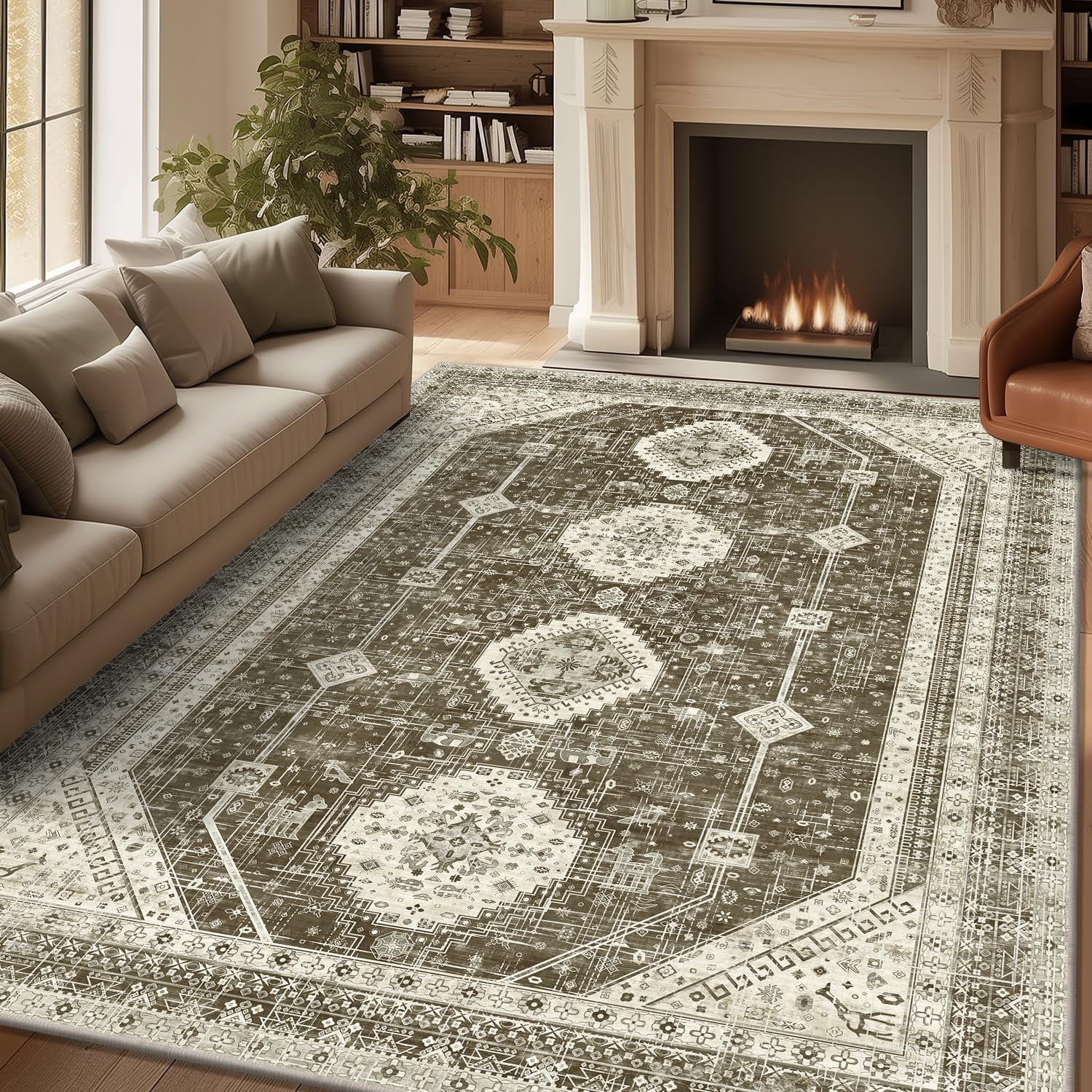 8x10 Area Rugs for Living Room, NonSlip Vintage Washable Rug Large
