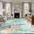 thumbnail image 1 of 8x10 Area Rugs for Living Room, Ocean Starfish Seaweed Non Slip Area Rugs for Kitchen Bedroom Entryway, Summer Coastal Beach Shell Coral Teal Washable Carpet Runner Rug Floor Mats for Bedroom, 1 of 8