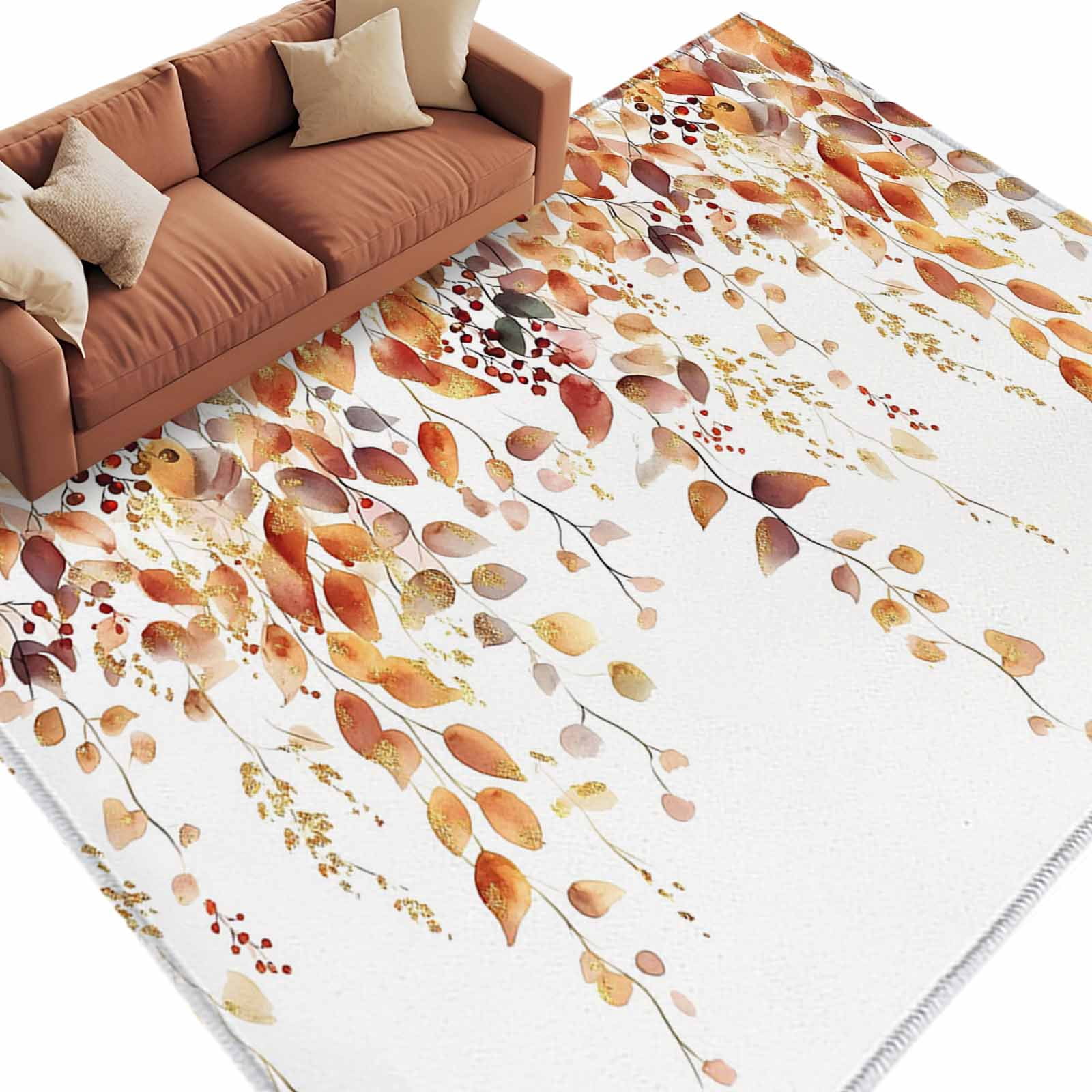 8x10 Area Rugs for Living Room, Orange Fall Leaves Non Slip Area Rugs ...