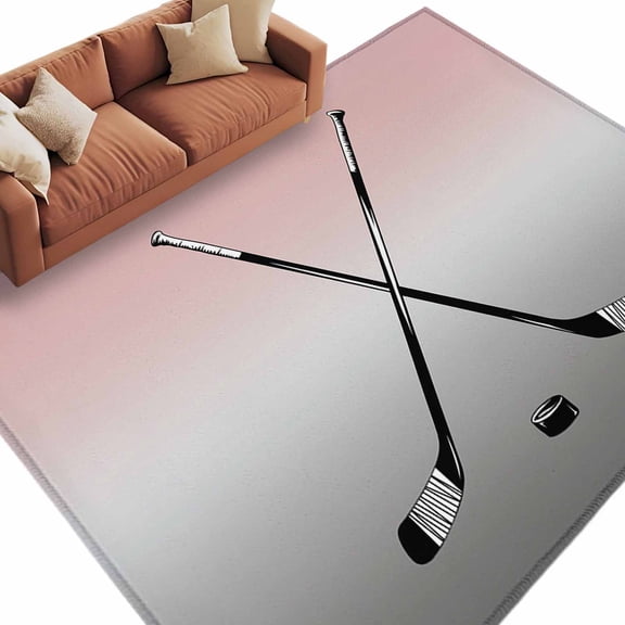 8x10 Area Rugs for Living Room, Pink Gray Ombre Non Slip Area Rugs for Kitchen Bedroom Entryway, Black Hockey Sticks Minimalist Style Washable Carpet Runner Rug Floor Mats for Bedroom Home Decor