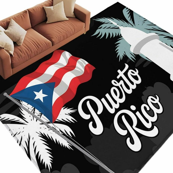 8x10 Area Rugs for Living Room, Puerto Rico Flag Non Slip Area Rugs for Kitchen Bedroom Entryway, Modern Art Palm Tree American Flags Washable Carpet Runner Rug Floor Mats for Bedroom Home Decor