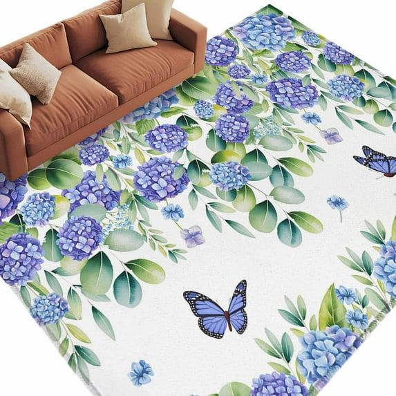 8x10 Area Rugs for Living Room, Purple Hydrangea Non Slip Area Rugs for ...