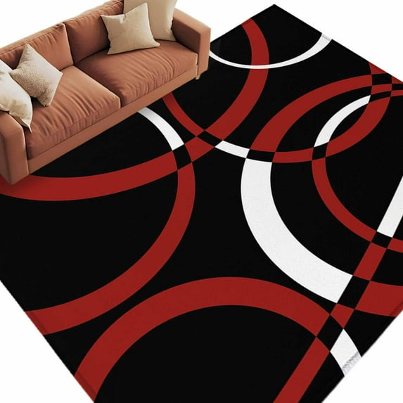 8x10 Area Rugs for Living Room, Red Geometric Non Slip Area Rugs for Kitchen Bedroom Entryway, Vintage Abstract Stripes Aesthetic Art Washable Carpet Runner Rug Floor Mats for Bedroom Home Decor