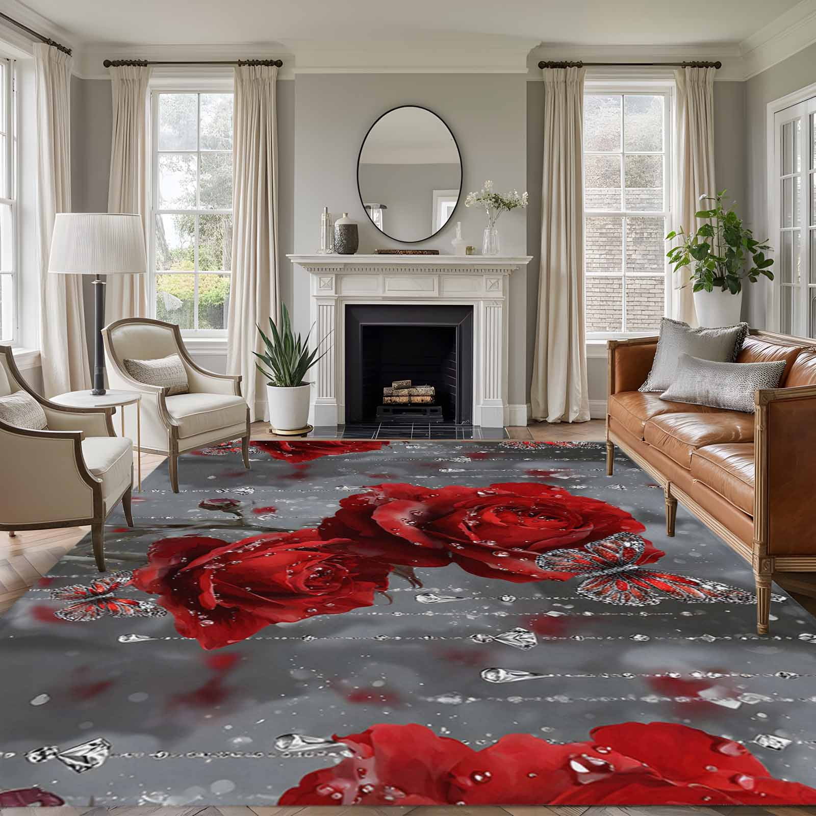 8x10 Area Rugs for Living Room, Red Roses Non Slip Area Rugs for ...
