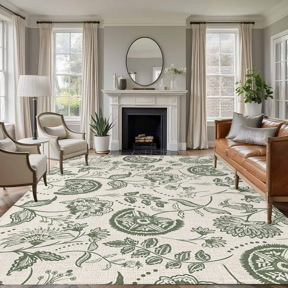 8x10 Area Rugs for Living Room, Retro Spring Floral Non Slip Area Rugs for Kitchen Bedroom Entryway, Summer Botanical Vintage Farmhouse Washable Carpet Runner Rug Floor Mats for Bedroom Home Decor