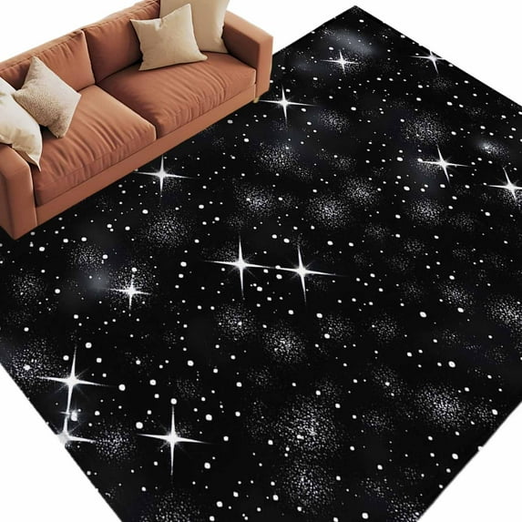 8x10 Area Rugs for Living Room, Starry Sky Non Slip Area Rugs for Kitchen Bedroom Entryway, Modern Black Abstract Dots Stars Aesthetic Washable Carpet Runner Rug Floor Mats for Bedroom Home Decor