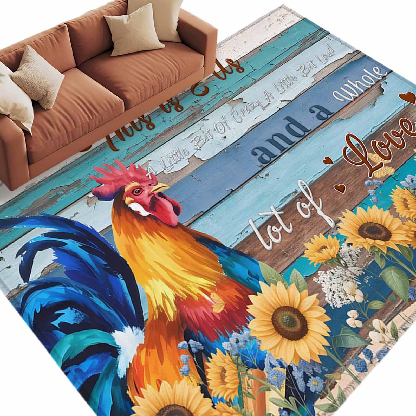 Chicken Area Rug 8x10 Area Rugs for Living Room, Sunflowers Chickens Non Slip Area Rugs ...