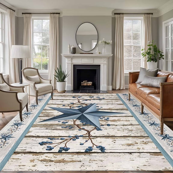 8x10 Area Rugs for Living Room, Texas Star Navy Blue Non Slip Area Rugs for Kitchen Bedroom Entryway, Farmhouse Vintage Art Wooden Washable Carpet Runner Rug Floor Mats for Bedroom Home Decor