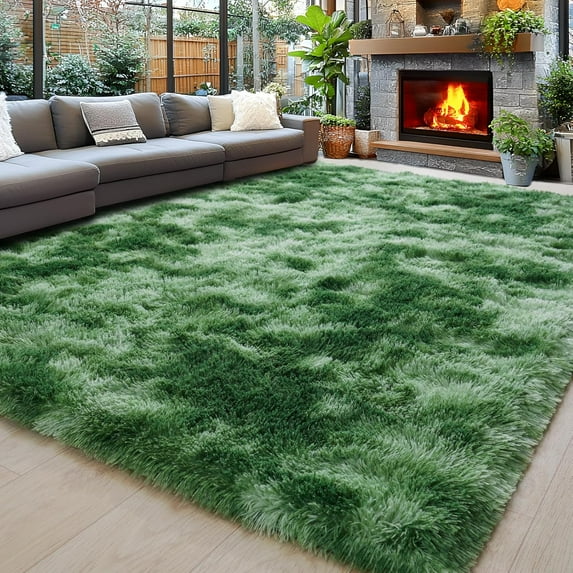 8x10 Area Rugs for Living Room, Ultra Soft Fluffy Large Shaggy Rug Carpet for Bedroom, Non-Slip Fuzzy Plush Rugs for Nursery Boys Girls Kids Room Modern Indoor Home Decor, Tie-Dyed Green