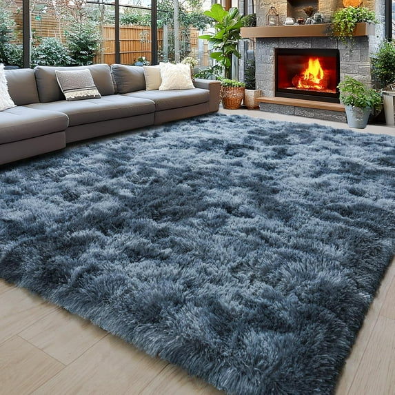 8x10 Area Rugs for Living Room, Ultra Soft Fluffy Large Shaggy Rug Carpet for Bedroom, Non-Slip Fuzzy Plush Rugs for Nursery Boys Girls Kids Room Modern Indoor Home Decor, Tie-Dyed Blue Grey