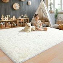 8x10 Area Rugs for Living Room, Ultra Soft Fluffy Large Shaggy Rug Carpet for Bedroom, Non-Slip Fuzzy Plush Rugs for Nursery Boys Girls Kids Room Modern Indoor Home Decor, Cream White