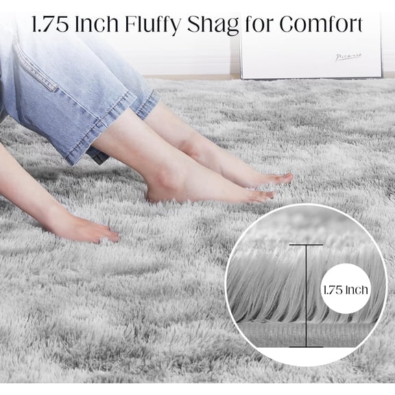 8x10 Area Rugs for Living Room, Ultra Soft Fluffy Rugs for Bedroom, Anti-Skid High Pile Indoor Carpet for Nursery, Study Room, Playroom, Home Decoration, Tie-Dyed Light Grey