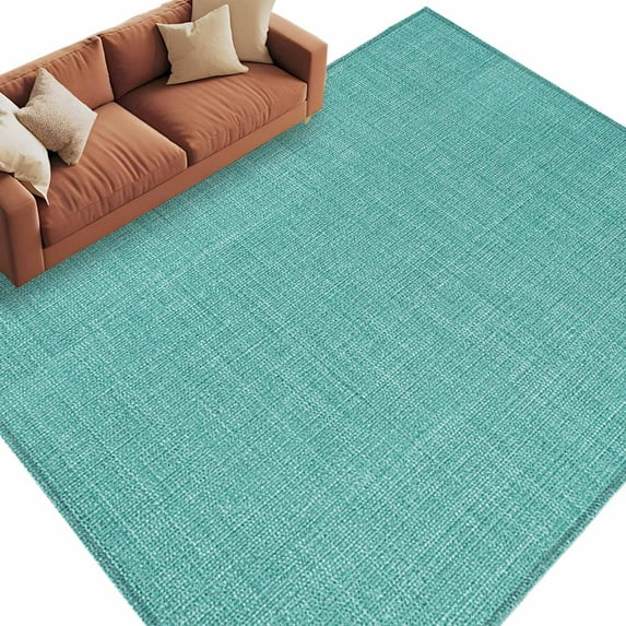 8x10 Area Rugs for Living Room, Vintage Teal Green Non Slip Area Rugs for Kitchen Bedroom Entryway, Farmhouse Retro Solid Color Linen Texture Washable Carpet Runner Rug Floor Mats for Bedroom