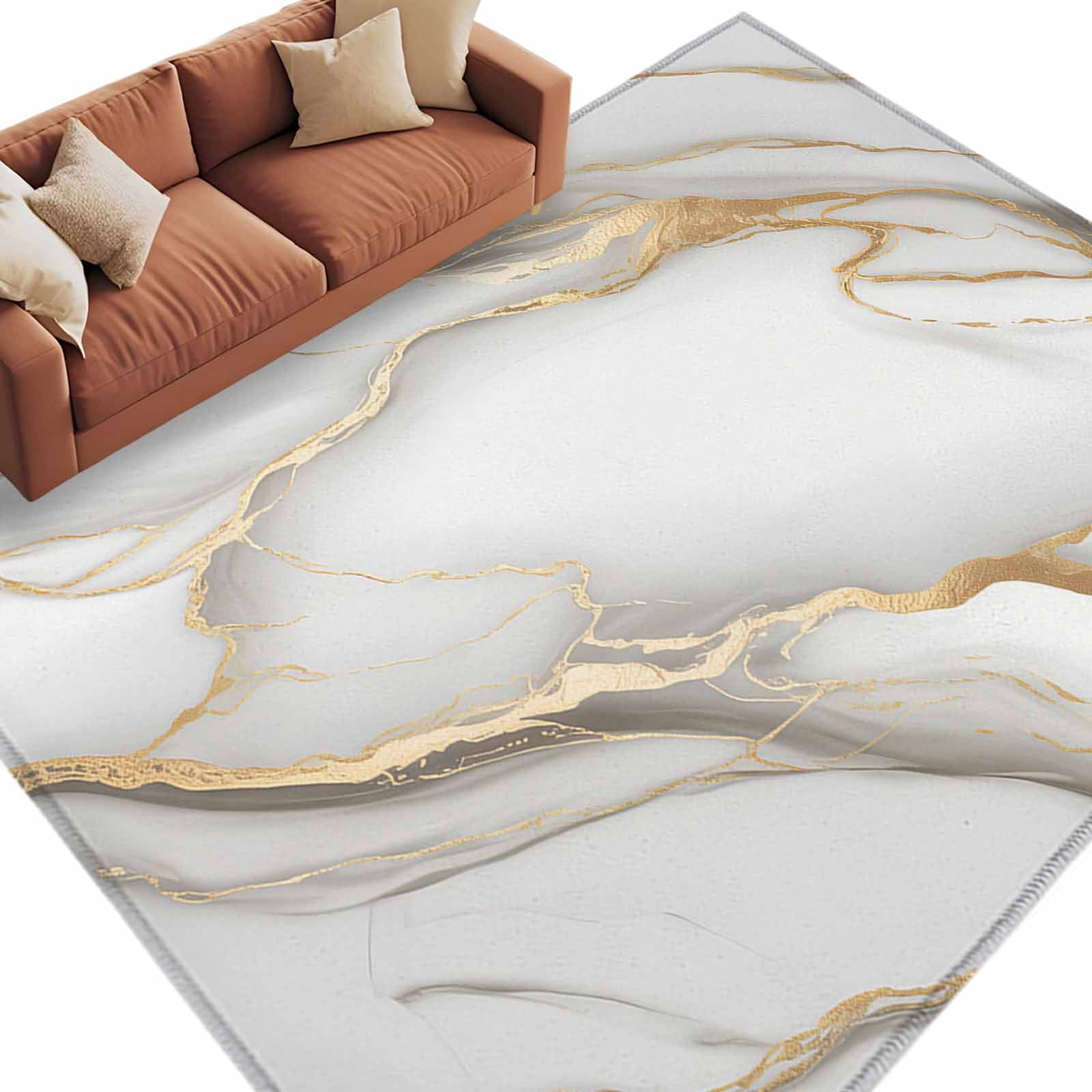 8x10 Area Rugs for Living Room, White Golden Marble Non Slip Area Rugs for Kitchen Bedroom Entryway, Modern Abstract Art Marble Flow Washable Carpet Runner Rug Floor Mats for Bedroom Home Decor