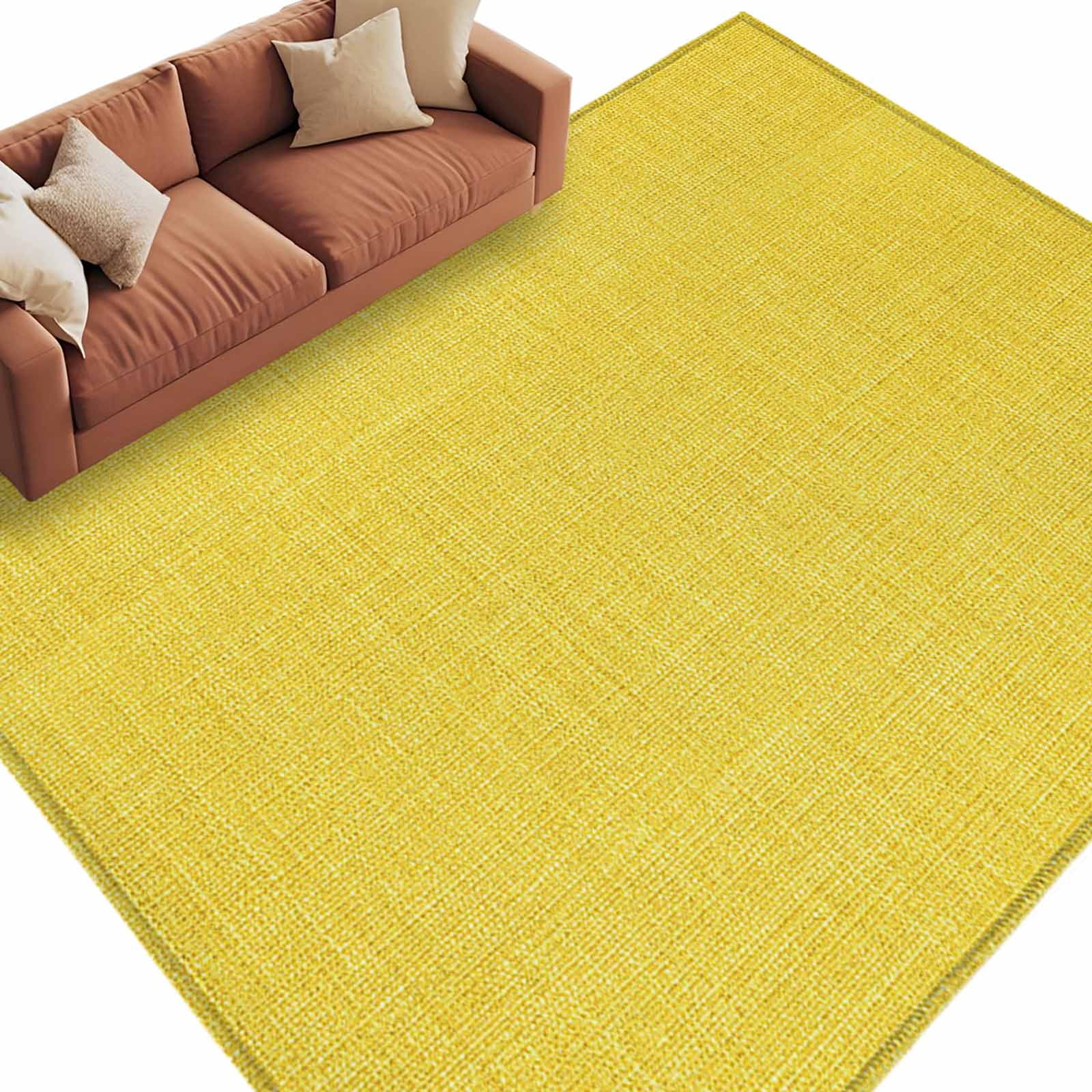Burlp Rug 8x10 Area Rugs for Living Room, Yellow Burlap Texture Non Slip Area ...