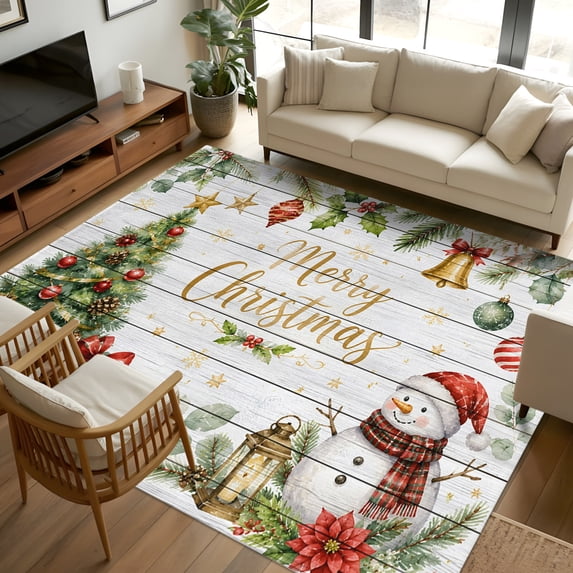 8x10 Area Rugs, Merry Christmas Non-Skid Rubber Backing Large Rectangle ...