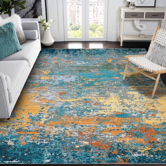 8x10 Area Rugs Modern Abstract Faux Wool Rug Ultra-Soft Low Pile Accent Rug Stain Resistant Carpet Machine Washable Rugs for Bedroom with Non Slip Backing