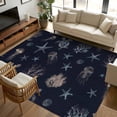 thumbnail image 1 of 8x10 Area Rugs Navy Blue Coastal Non-Skid Rubber Backing Large Rectangle Rugs - Living Room Bedroom Home Office, Nautical Summer Beach Sea Turtle Starfish Indoor Floor Mat Carpets Washable Rug, 1 of 9