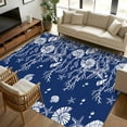 thumbnail image 1 of 8x10 Area Rugs, Navy Blue Coastal Non-Skid Rubber Backing Large Rectangle Rugs - Living Room Bedroom Home Office, Starfish Coral Ocean Conch Sea Nautical Indoor Floor Mat Carpets Washable Rug, 1 of 9
