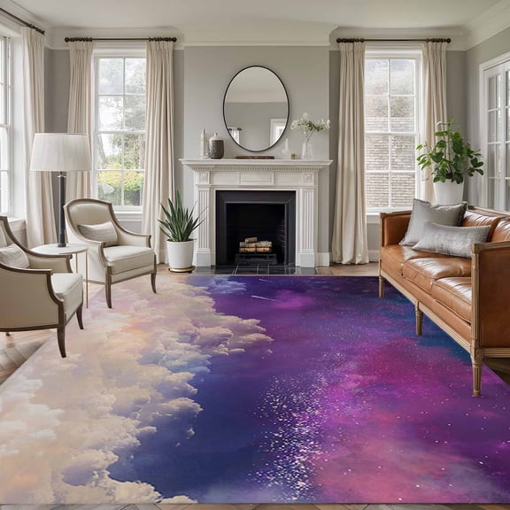 8x10 Area Rugs, Night Sky Stars Non-Skid Rubber Backing Large Rectangle Rugs - Living Room Bedroom Home Office, Shooting Star Cloud Galaxy Indoor Floor Mat Carpets Washable Rug