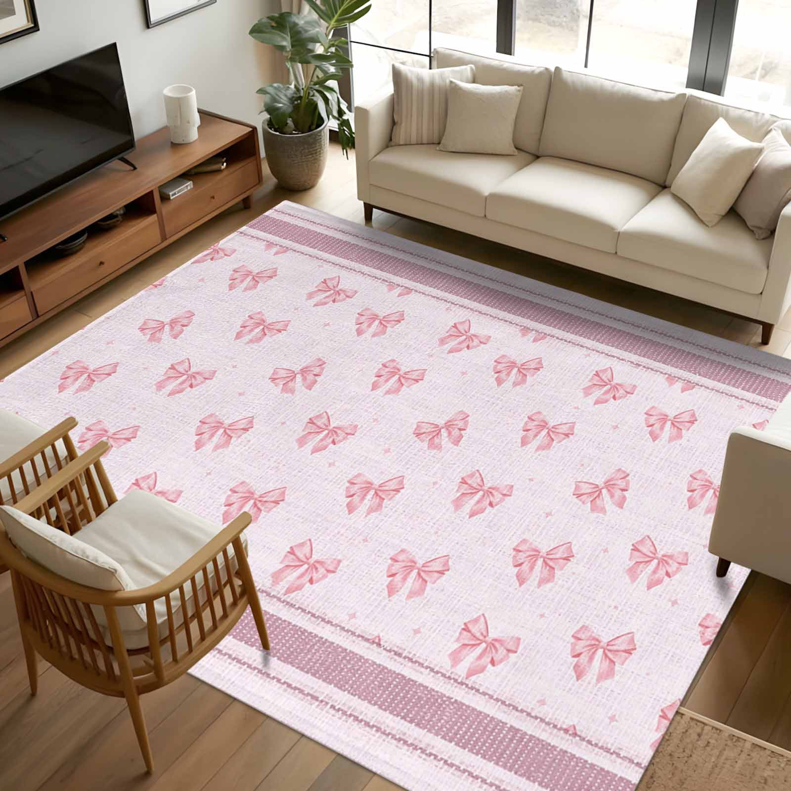 8x10 Area Rugs, Pink Bow Non-Skid Rubber Backing Large Rectangle Rugs ...