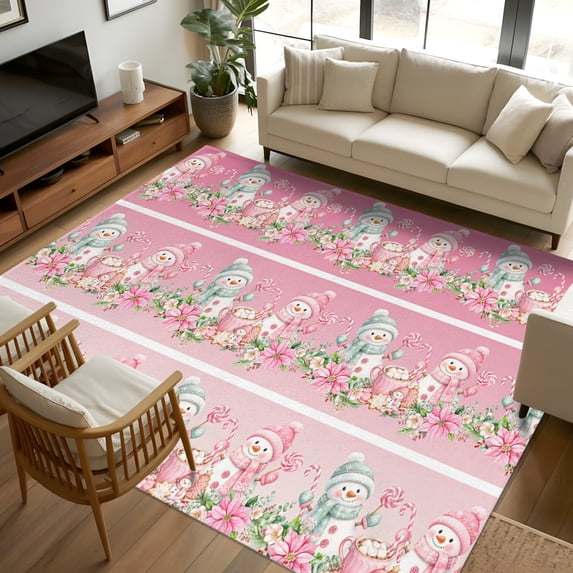 8x10 Area Rugs, Pink Christmas Non-Skid Rubber Backing Large Rectangle ...