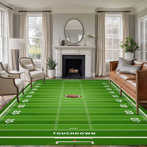 8x10 Area Rugs, Rugby Sport Non-Skid Rubber Backing Large Rectangle Rugs - Living Room Bedroom Home Office, American Football Field Stadium Indoor Floor Mat Carpets Washable Rug