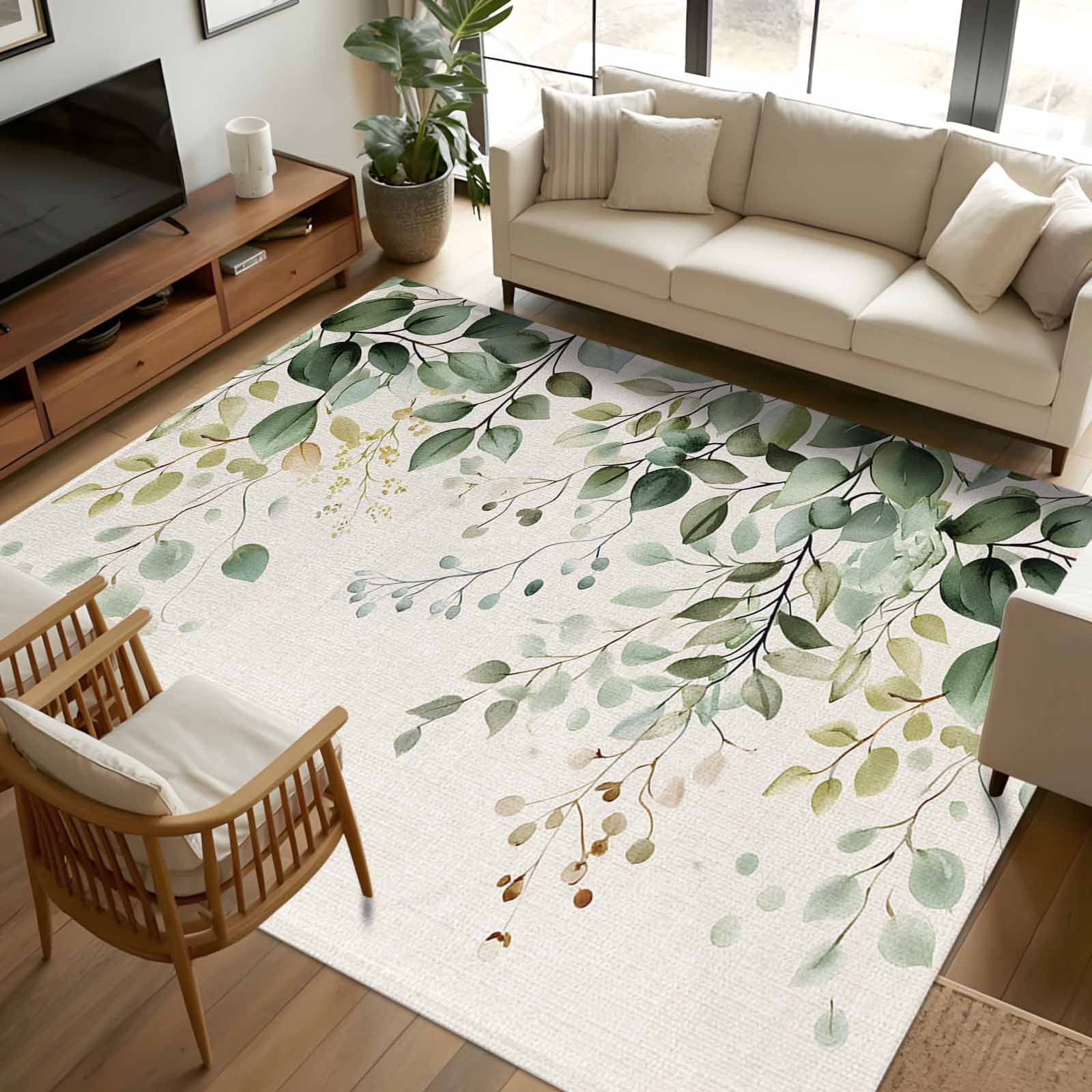 8x10 Area Rugs Sage Green Eucalyptus Non-Skid Rubber Backing Large ...