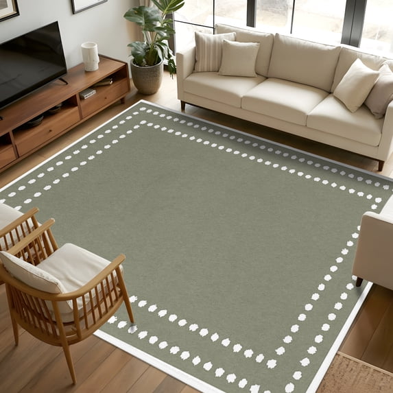 Green Solid Pattern Rug 8x10 Area Rugs, Sage Green Solid Color Non-Skid Rubber Backing Large ...