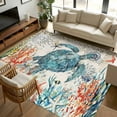 thumbnail image 1 of 8x10 Area Rugs, Sea Turtle Coastal Non-Skid Rubber Backing Large Rectangle Rugs - Living Room Bedroom Home Office, Vintage Beach Coral Starfish Nautical Indoor Floor Mat Carpets Washable Rug, 1 of 9