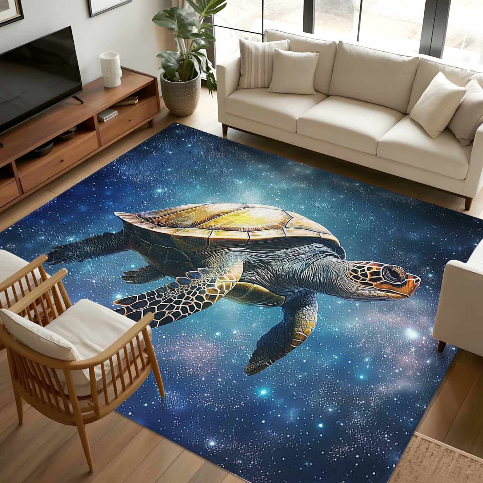 Turtle Rug Cream 8x10 Area Rugs, Sea Turtle Non-Skid Rubber Backing Large Rectangle Rugs ...