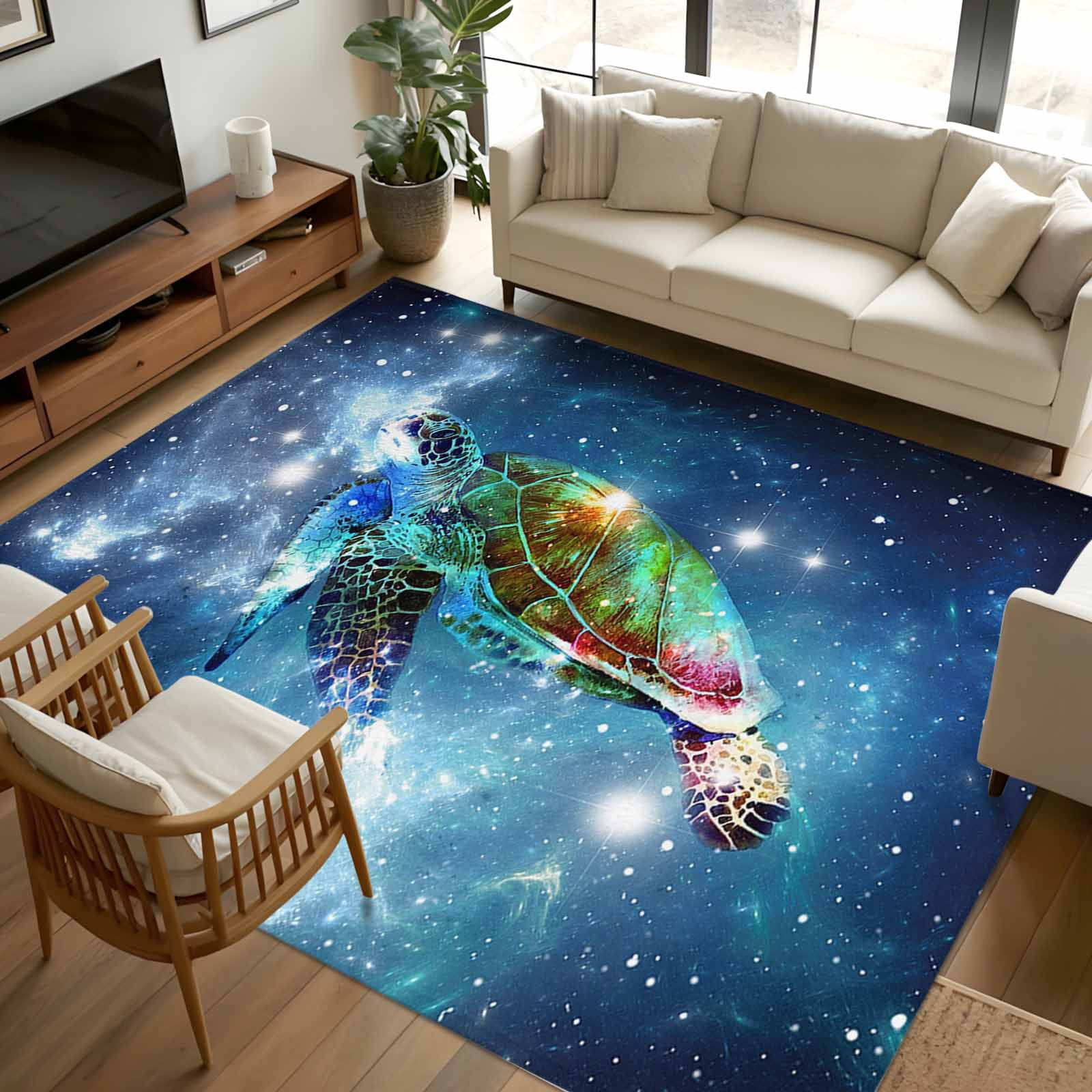 Turtle Colorblock Rug 8x10 Area Rugs, Sea Turtle Non-Skid Rubber Backing Large Rectangle Rugs ...