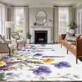 thumbnail image 1 of 8x10 Area Rugs, Spring Floral Non-Skid Rubber Backing Large Rectangle Rugs - Living Room Bedroom Home Office, Purple Flowers Colorful Summer Botanical Indoor Floor Mat Carpets Washable Rug, 1 of 9