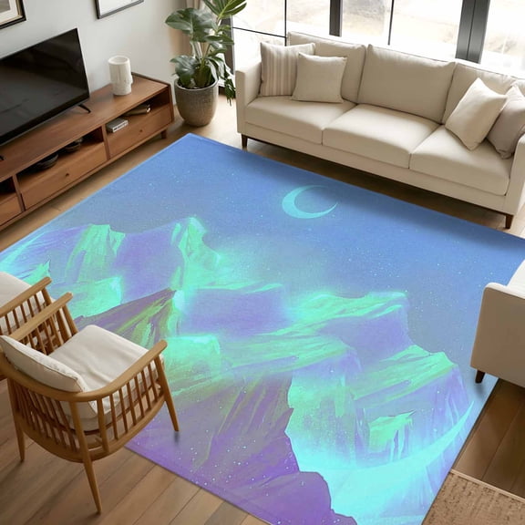 8x10 Area Rugs, Starry Sky Ombre Mountains Non-Skid Rubber Backing Large Rectangle Rugs - Living Room Bedroom Home Office, Fantasy Blue Purple Ombre Indoor Floor Mat Carpets Washable Rug