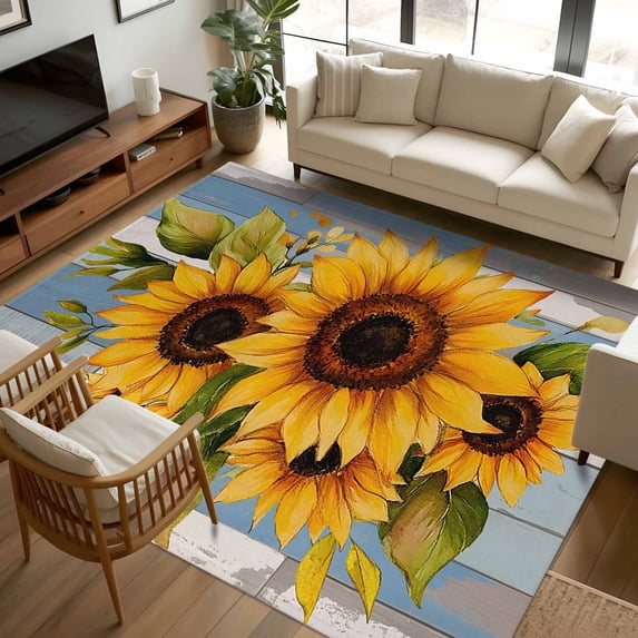 8x10 Area Rugs, Sunflower Non-Skid Rubber Backing Large Rectangle Rugs ...