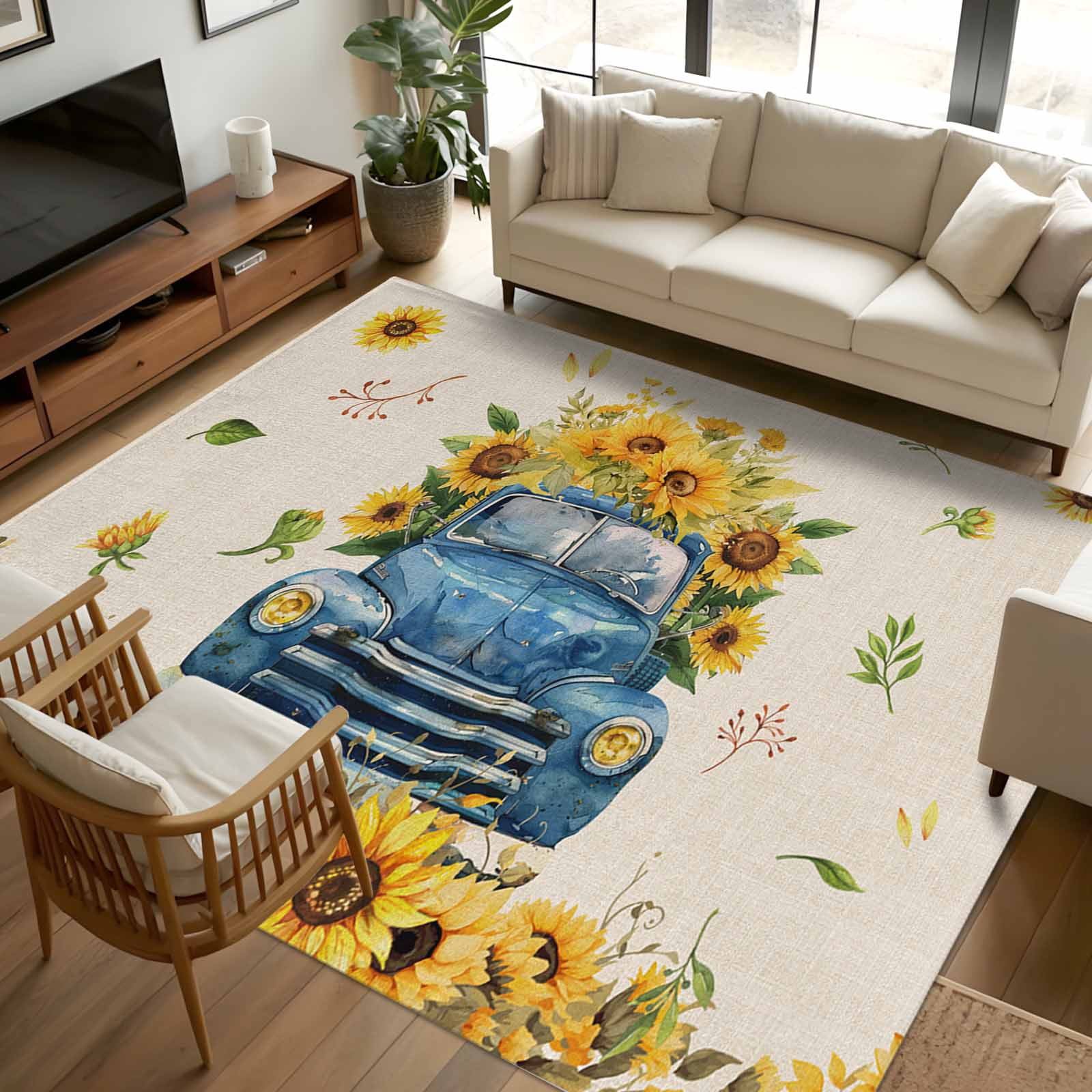 8x10 Area Rugs, Sunflower Non-Skid Rubber Backing Large Rectangle Rugs ...