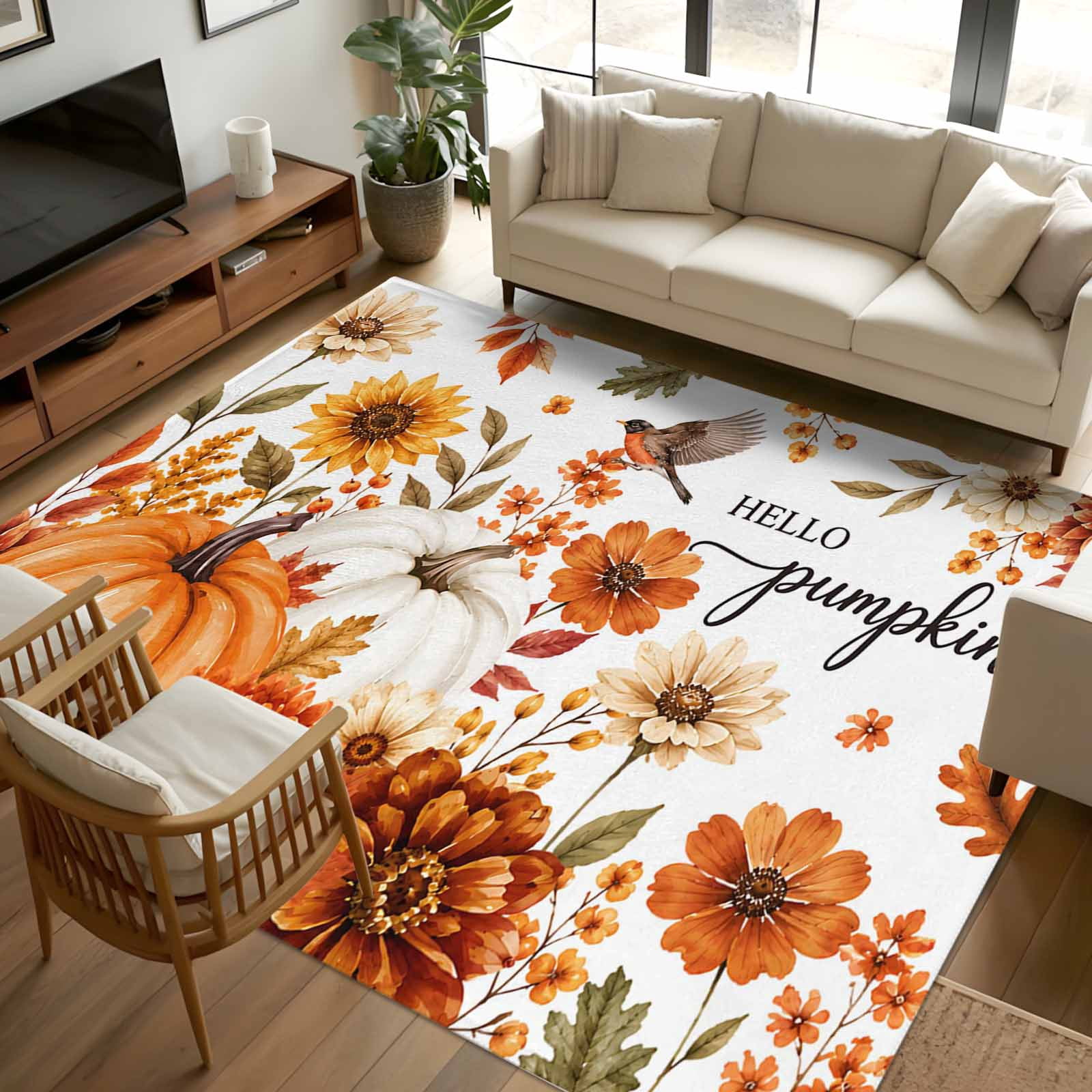 8x10 Area Rugs, Thanksgiving Fall Non-Skid Rubber Backing Large ...