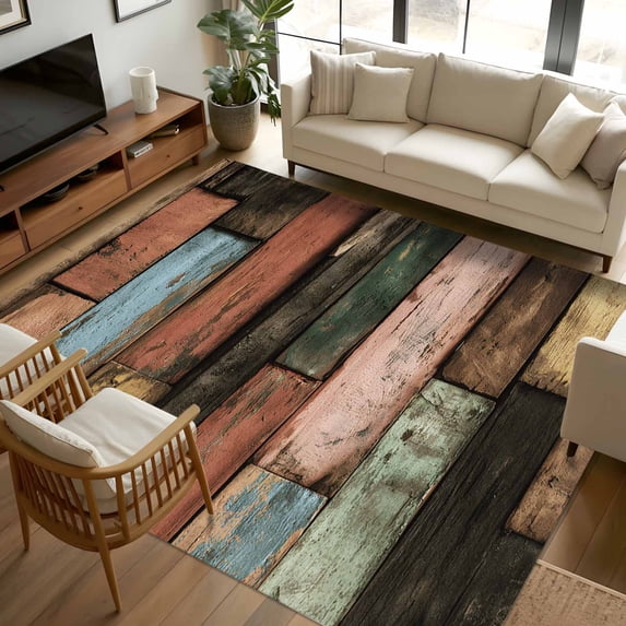 View of 8x10 Area Rugs, Vintage Wood Grains Non-Skid Rubber Backing Large ...
