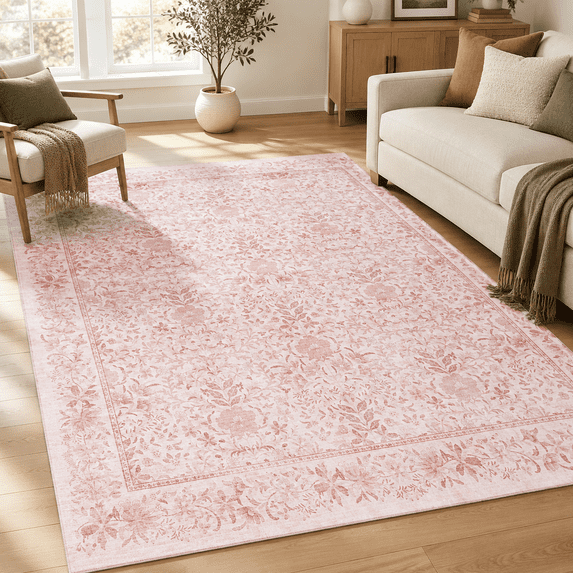 Pink Rug Room 8x10 Area Rugs Vintflwashable Rug For Living Room Pink - Walmart.com
