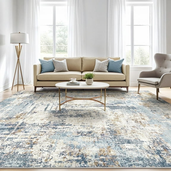 UERMEI 8'x10' Large Area Rugs for Living Room, Washable Non Slip Indoor Rug for Bedroom Home Decor Carpets, Modern Abstract Printed Carpet, Blue